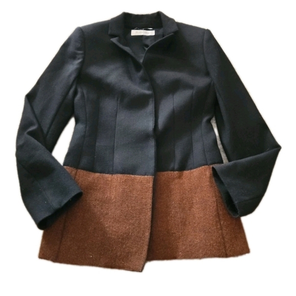 Sportmax MaxMara Womans Black And Brown Virgin Wool Blend Colorblock Blazer 2 - Picture 7 of 13
